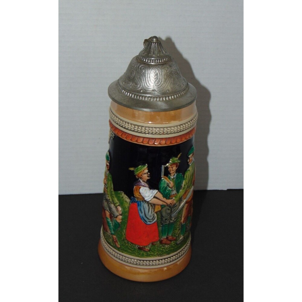 Vintage Gerz Gerzit German Beer Stein Handarbeit West Germany 11" Tall Hunting